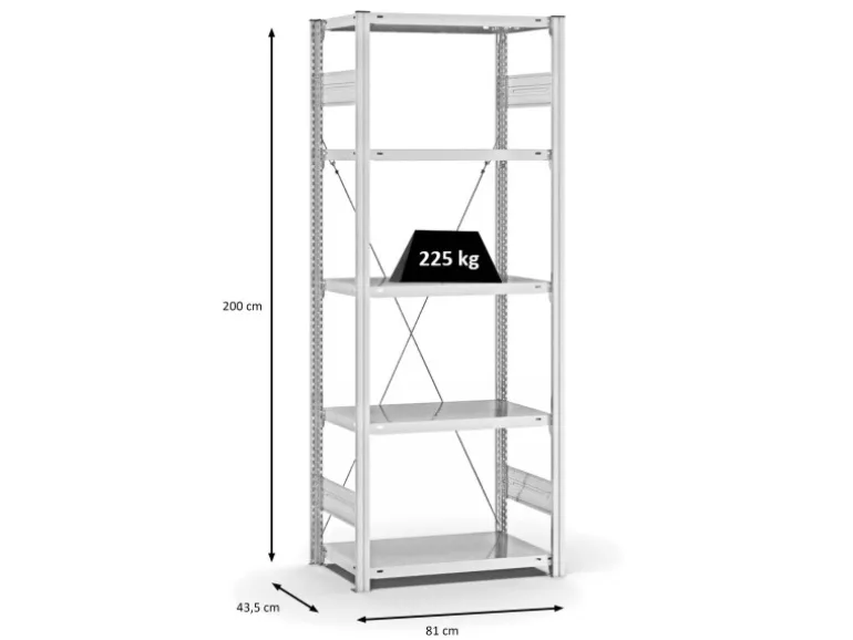 PROREGAL Fachbodenregal Stecksystem T-Profil Medium-Duty Grundregal HxBxT 200 x 75 x 40 cm 5 Ebenen Fachlast 225 kg Einseitig Nutzbar Lichtgrau