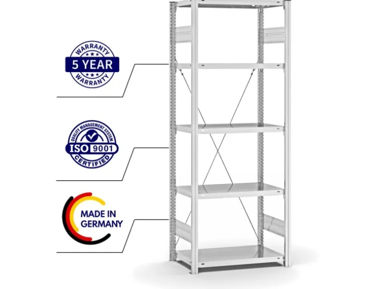PROREGAL Fachbodenregal Stecksystem T-Profil Medium-Duty Grundregal HxBxT 200 x 75 x 40 cm 5 Ebenen Fachlast 225 kg Einseitig Nutzbar Lichtgrau