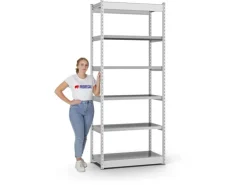 PROREGAL Fachbodenregal Stecksystem Vierkant-Profil Grundregal HxBxT 250 x 102,5 x 50 cm 6 Ebenen Einseitige Bauart Fachlast 200 kg Lichtgrau