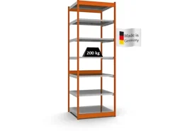 PROREGAL Fachbodenregal Stecksystem Vierkant-Profil Grundregal HxBxT 300 x 102,5 x 80 cm 7 Ebenen Einseitige Bauart Fachlast 200 kg Orange