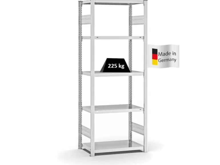 PROREGAL Fachbodenregal Stecksystem T-Profil Medium-Duty Grundregal HxBxT 200 x 75 x 40 cm 5 Ebenen Fachlast 225 kg Beidseitig Nutzbar Lichtgrau