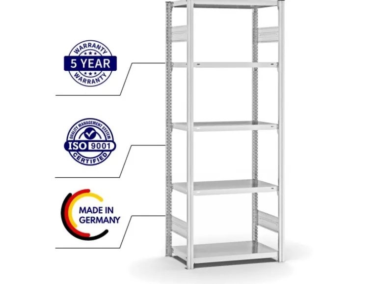 PROREGAL Fachbodenregal Stecksystem T-Profil Medium-Duty Grundregal HxBxT 200 x 75 x 40 cm 5 Ebenen Fachlast 225 kg Beidseitig Nutzbar Lichtgrau