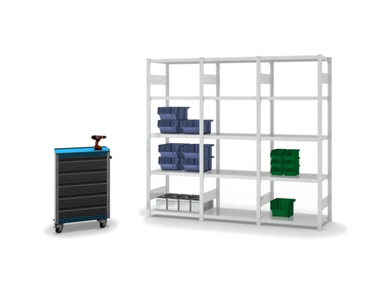 PROREGAL Fachbodenregal Stecksystem T-Profil Medium-Duty Grundregal HxBxT 200 x 75 x 40 cm 5 Ebenen Fachlast 225 kg Beidseitig Nutzbar Lichtgrau
