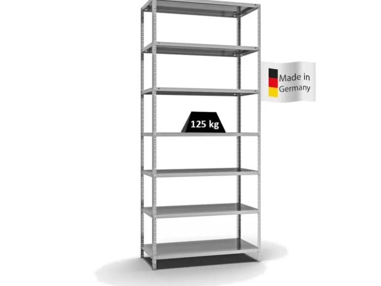 PROREGAL Fachbodenregal Schraubsystem Light-Duty Grundregal HxBxT 300 x 130 x 60 cm 7 Ebenen Fachlast 125 kg Beidseitig Nutzbar Verzinkt