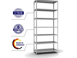 PROREGAL Fachbodenregal Schraubsystem Light-Duty Grundregal HxBxT 300 x 130 x 60 cm 7 Ebenen Fachlast 125 kg Beidseitig Nutzbar Verzinkt