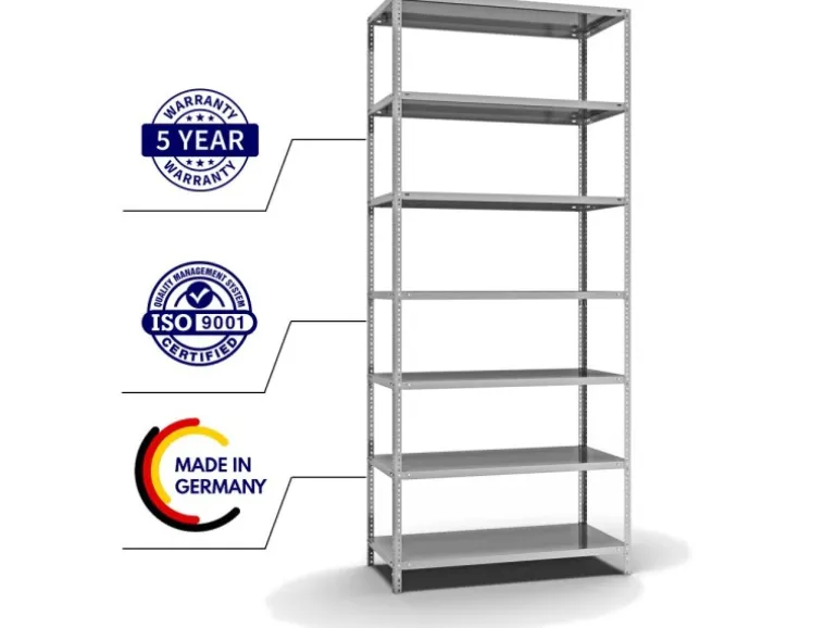 PROREGAL Fachbodenregal Schraubsystem Light-Duty Grundregal HxBxT 300 x 130 x 60 cm 7 Ebenen Fachlast 125 kg Beidseitig Nutzbar Verzinkt