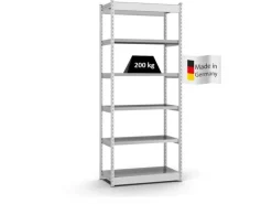 PROREGAL Fachbodenregal Stecksystem Vierkant-Profil Grundregal HxBxT 250 x 132,5 x 60 cm 6 Ebenen Einseitige Bauart Fachlast 200 kg Lichtgrau