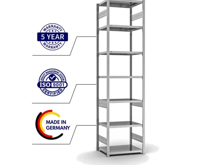 PROREGAL Fachbodenregal Stecksystem T-Profil Light-Duty Grundregal HxBxT 300 x 75 x 50 cm 7 Ebenen Fachlast 140 kg Beidseitig Nutzbar Verzinkt