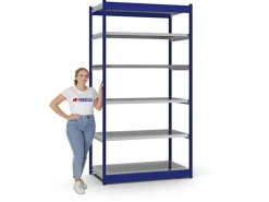 PROREGAL Fachbodenregal Stecksystem Vierkant-Profil Grundregal HxBxT 250 x 132,5 x 60 cm 6 Ebenen Einseitige Bauart Fachlast 200 kg Enzianblau
