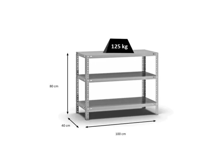 PROREGAL Fachbodenregal Schraubsystem Light-Duty Grundregal HxBxT 80 x 100 x 40 cm 3 Ebenen Fachlast 125 kg Beidseitig Nutzbar Verzinkt