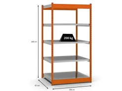 PROREGAL Fachbodenregal Stecksystem Vierkant-Profil Grundregal HxBxT 200 x 102,5 x 80 cm 5 Ebenen Einseitige Bauart Fachlast 200 kg Orange