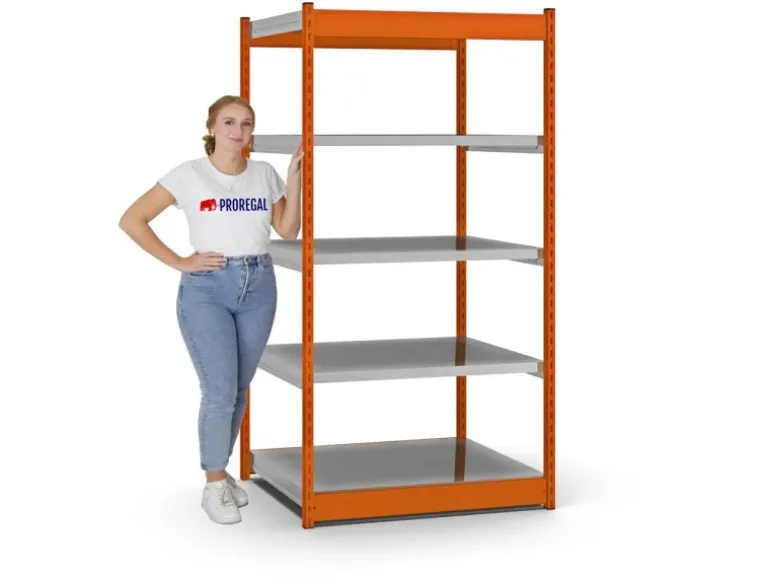 PROREGAL Fachbodenregal Stecksystem Vierkant-Profil Grundregal HxBxT 200 x 102,5 x 80 cm 5 Ebenen Einseitige Bauart Fachlast 200 kg Orange