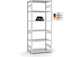 PROREGAL Fachbodenregal Stecksystem T-Profil Heavy-Duty Grundregal HxBxT 250 x 100 x 60 cm 6 Ebenen Fachlast 330 kg Beidseitig Nutzbar Lichtgrau