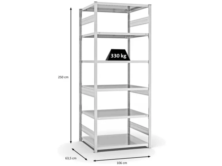 PROREGAL Fachbodenregal Stecksystem T-Profil Heavy-Duty Grundregal HxBxT 250 x 100 x 60 cm 6 Ebenen Fachlast 330 kg Beidseitig Nutzbar Lichtgrau