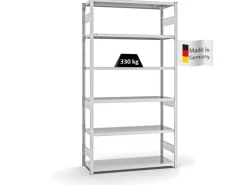 PROREGAL Fachbodenregal Stecksystem T-Profil Heavy-Duty Grundregal HxBxT 250 x 130 x 50 cm 6 Ebenen Fachlast 330 kg Beidseitig Nutzbar Lichtgrau