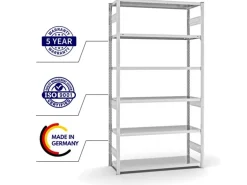PROREGAL Fachbodenregal Stecksystem T-Profil Heavy-Duty Grundregal HxBxT 250 x 130 x 50 cm 6 Ebenen Fachlast 330 kg Beidseitig Nutzbar Lichtgrau