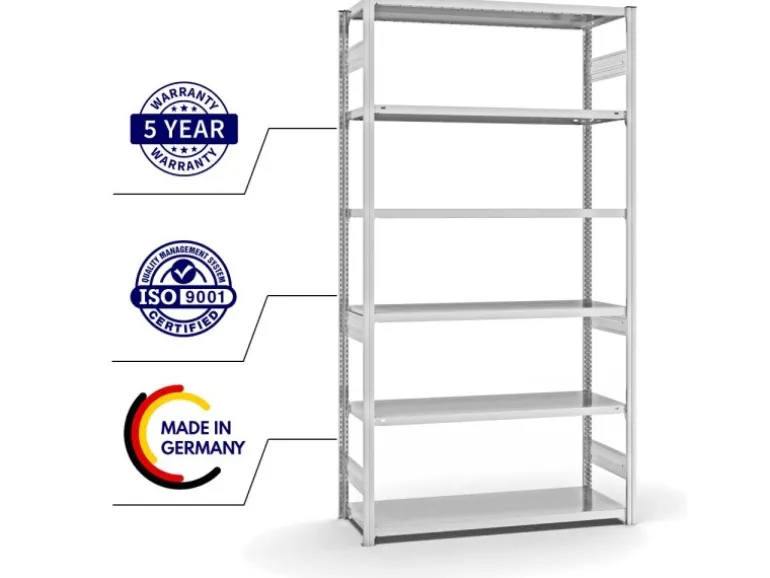 PROREGAL Fachbodenregal Stecksystem T-Profil Heavy-Duty Grundregal HxBxT 250 x 130 x 50 cm 6 Ebenen Fachlast 330 kg Beidseitig Nutzbar Lichtgrau