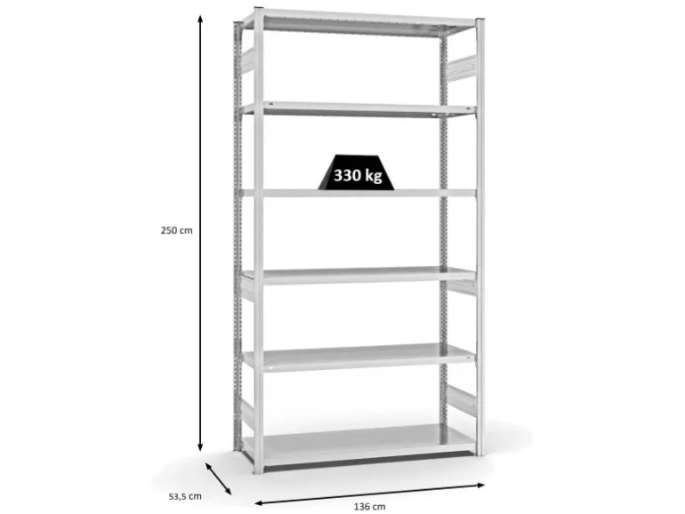 PROREGAL Fachbodenregal Stecksystem T-Profil Heavy-Duty Grundregal HxBxT 250 x 130 x 50 cm 6 Ebenen Fachlast 330 kg Beidseitig Nutzbar Lichtgrau
