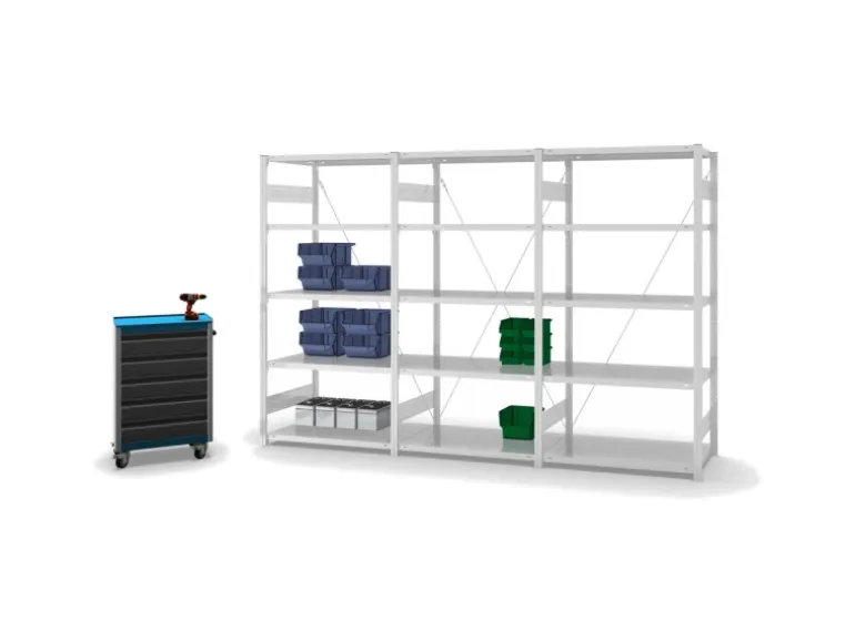 PROREGAL Fachbodenregal Stecksystem T-Profil Light-Duty Grundregal HxBxT 200 x 100 x 60 cm 5 Ebenen Fachlast 140 kg Einseitig Nutzbar Lichtgrau