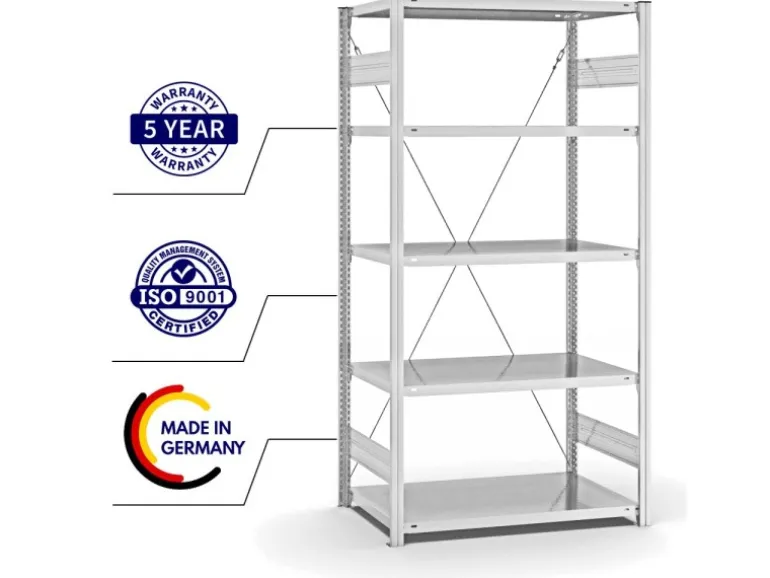 PROREGAL Fachbodenregal Stecksystem T-Profil Light-Duty Grundregal HxBxT 200 x 100 x 60 cm 5 Ebenen Fachlast 140 kg Einseitig Nutzbar Lichtgrau