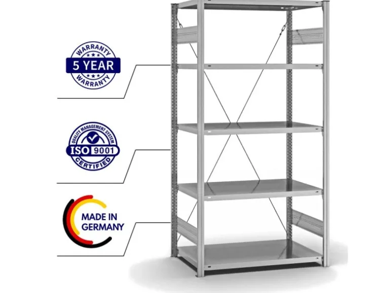 PROREGAL Fachbodenregal Stecksystem T-Profil Light-Duty Grundregal HxBxT 200 x 100 x 60 cm 5 Ebenen Fachlast 140 kg Einseitig Nutzbar Verzinkt