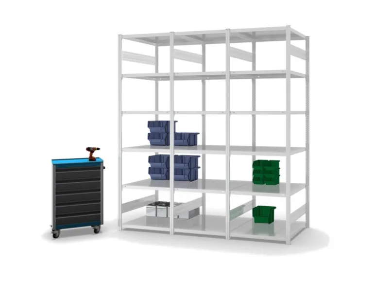 PROREGAL Fachbodenregal Stecksystem T-Profil Light-Duty Grundregal HxBxT 250 x 75 x 80 cm 6 Ebenen Fachlast 130 kg Beidseitig Nutzbar Lichtgrau