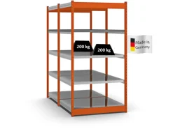 PROREGAL Fachbodenregal Stecksystem Vierkant-Profil Grundregal HxBxT 200 x 102,5 x 80 cm 2x5 Ebenen Doppelseitige Bauart Fachlast 200 kg Orange