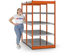 PROREGAL Fachbodenregal Stecksystem Vierkant-Profil Grundregal HxBxT 200 x 102,5 x 80 cm 2x5 Ebenen Doppelseitige Bauart Fachlast 200 kg Orange