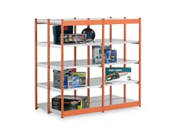 PROREGAL Fachbodenregal Stecksystem Vierkant-Profil Grundregal HxBxT 200 x 102,5 x 80 cm 2x5 Ebenen Doppelseitige Bauart Fachlast 200 kg Orange