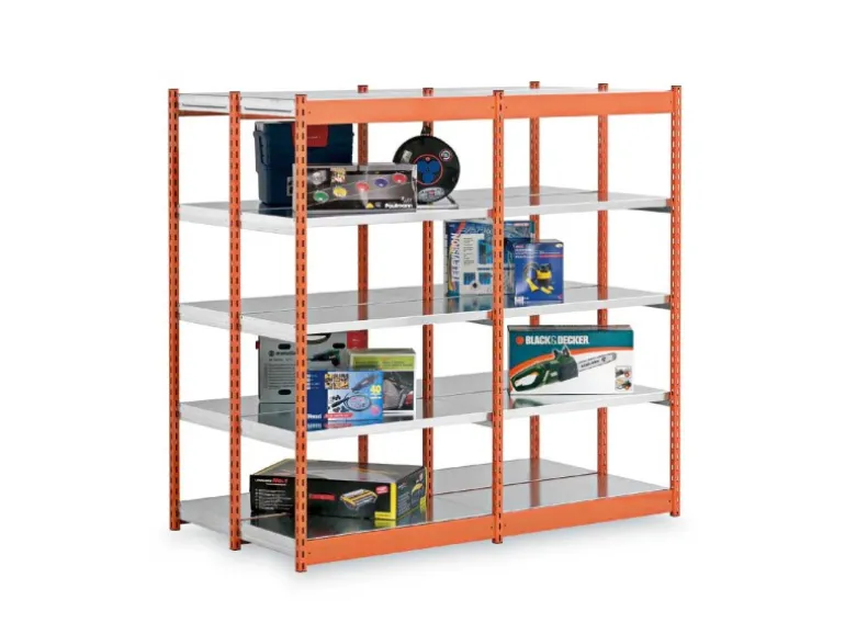 PROREGAL Fachbodenregal Stecksystem Vierkant-Profil Grundregal HxBxT 200 x 102,5 x 80 cm 2x5 Ebenen Doppelseitige Bauart Fachlast 200 kg Orange