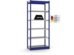 PROREGAL Fachbodenregal Stecksystem Vierkant-Profil Grundregal HxBxT 250 x 102,5 x 40 cm 6 Ebenen Einseitige Bauart Fachlast 200 kg Enzianblau