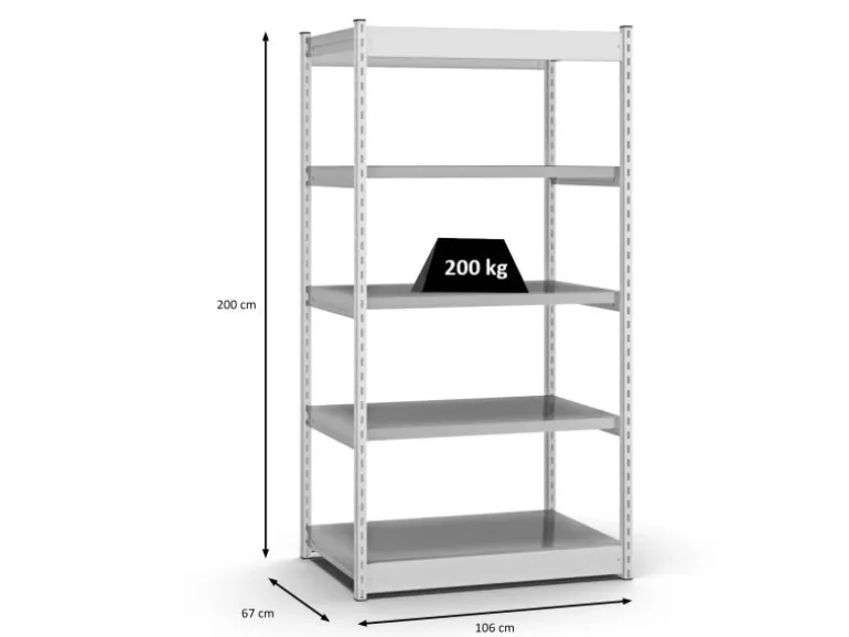 PROREGAL Fachbodenregal Stecksystem Vierkant-Profil Grundregal HxBxT 200 x 102,5 x 60 cm 5 Ebenen Einseitige Bauart Fachlast 200 kg Lichtgrau