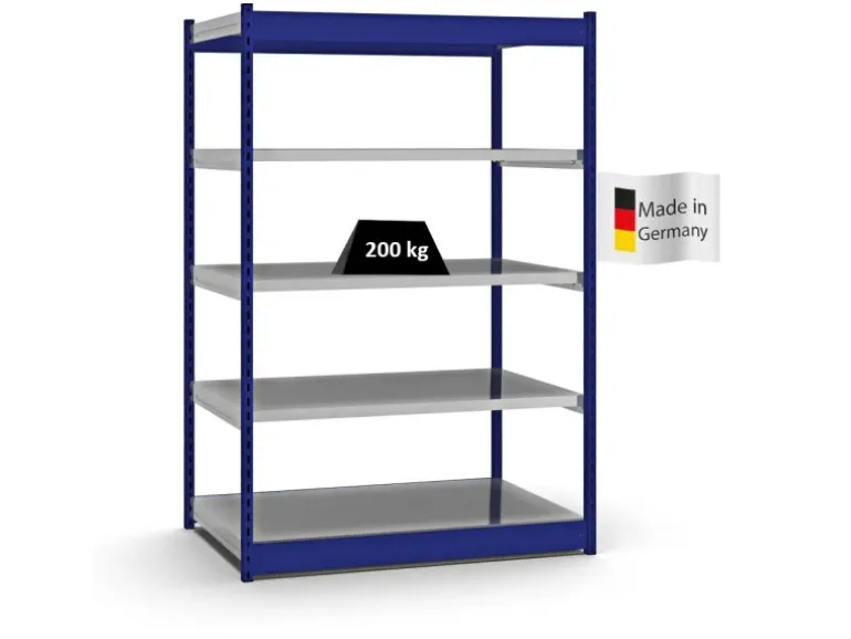 PROREGAL Fachbodenregal Stecksystem Vierkant-Profil Grundregal HxBxT 200 x 132,5 x 80 cm 5 Ebenen Einseitige Bauart Fachlast 200 kg Enzianblau