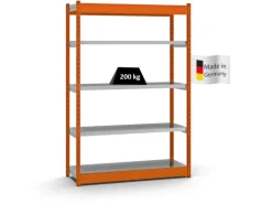 PROREGAL Fachbodenregal Stecksystem Vierkant-Profil Grundregal HxBxT 200 x 132,5 x 40 cm 5 Ebenen Einseitige Bauart Fachlast 200 kg Orange