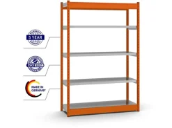 PROREGAL Fachbodenregal Stecksystem Vierkant-Profil Grundregal HxBxT 200 x 132,5 x 40 cm 5 Ebenen Einseitige Bauart Fachlast 200 kg Orange