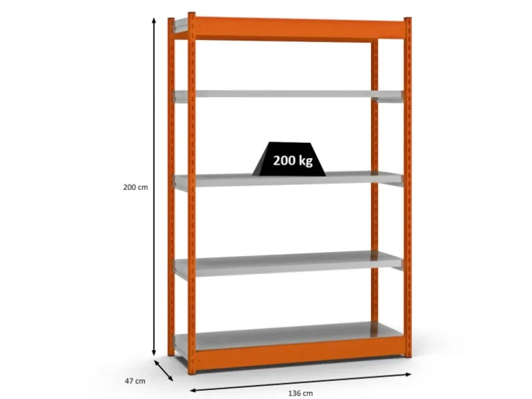 PROREGAL Fachbodenregal Stecksystem Vierkant-Profil Grundregal HxBxT 200 x 132,5 x 40 cm 5 Ebenen Einseitige Bauart Fachlast 200 kg Orange