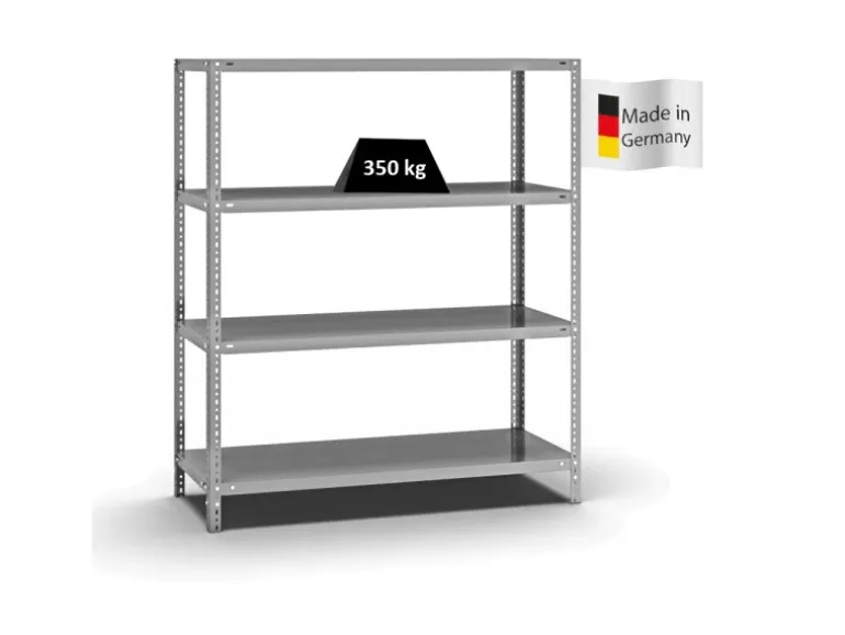 PROREGAL Fachbodenregal Schraubsystem Heavy-Duty Grundregal HxBxT 150 x 130 x 50 cm 4 Ebenen Fachlast 350 kg Beidseitig Nutzbar Verzinkt