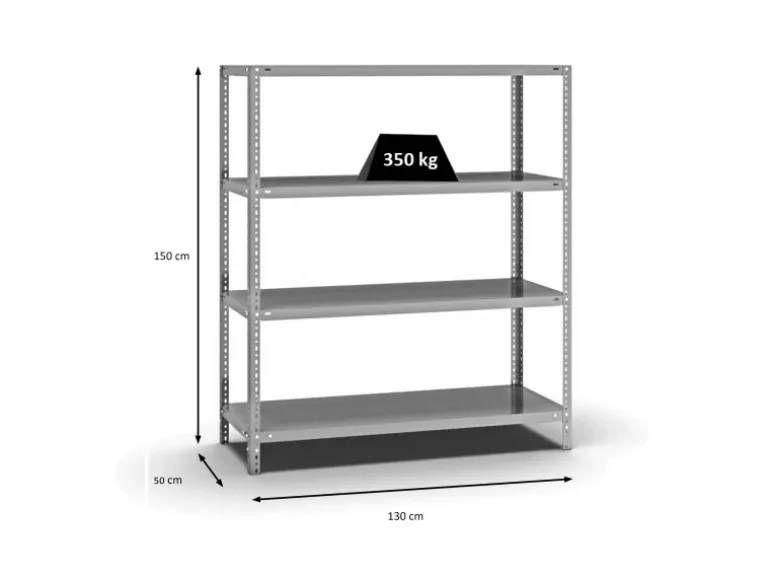 PROREGAL Fachbodenregal Schraubsystem Heavy-Duty Grundregal HxBxT 150 x 130 x 50 cm 4 Ebenen Fachlast 350 kg Beidseitig Nutzbar Verzinkt
