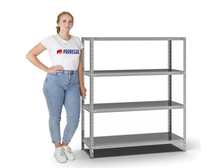 PROREGAL Fachbodenregal Schraubsystem Heavy-Duty Grundregal HxBxT 150 x 130 x 50 cm 4 Ebenen Fachlast 350 kg Beidseitig Nutzbar Verzinkt