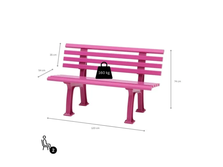PROREGAL Gartenbank Antigua 2 Sitzer Flieder HxBxT 74 x 120 x 54 cm Witterungskunststoff & UV Beständiger Kunststoff Parkbank Sitzbank
