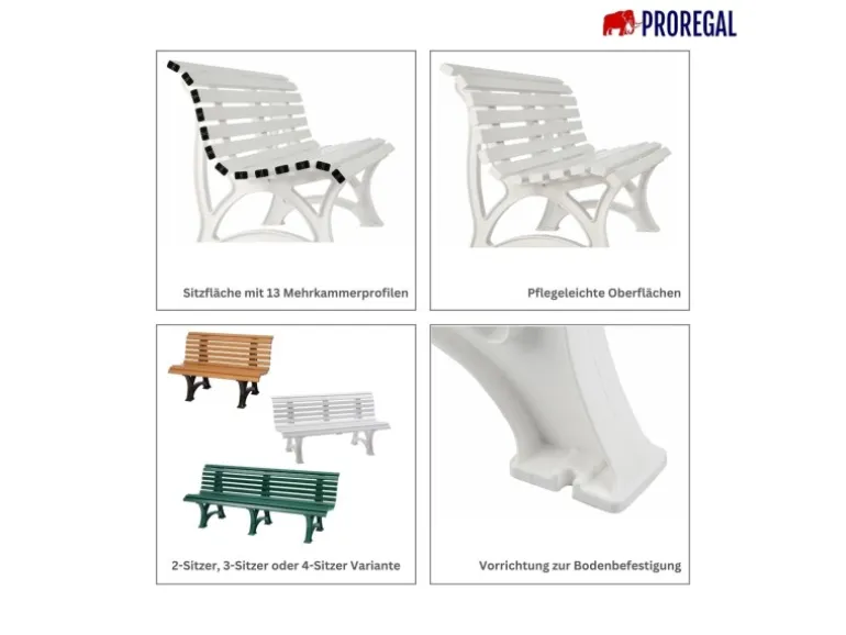PROREGAL Gartenbank Jamaika 3 Sitzer Braun HxBxT 80 x 150 x 64cm Witterungskunststoff & UV Beständiger Kunststoff Parkbank Sitzbank