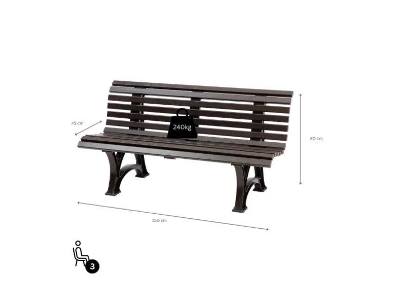 PROREGAL Gartenbank Jamaika 3 Sitzer Braun HxBxT 80 x 150 x 64cm Witterungskunststoff & UV Beständiger Kunststoff Parkbank Sitzbank