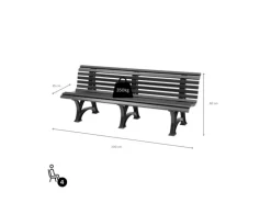 PROREGAL Gartenbank Jamaika 4 Sitzer Graphitgrau HxBxT 80 x 200 x 64 cm Witterungskunststoff & UV Beständiger Kunststoff Parkbank Sitzbank