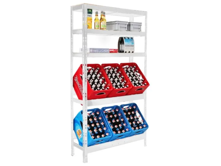 PROREGAL Getränkekistenregal Bodensee HxBxT 180 x 100 x 30 cm 6 Kisten und 3 Boards Weiss