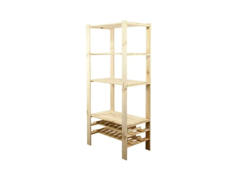 PROREGAL Holzregal Woodland HxBxT 166 x 80 x 50 cm Fachlast 120 kg 4 Fachboden & 2 Flaschenebenen Kiefernholz Natur