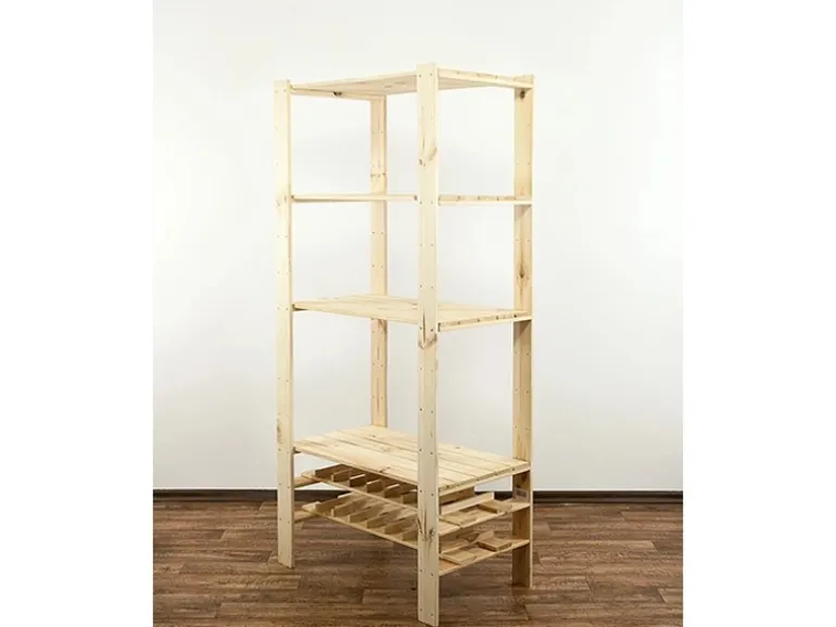 PROREGAL Holzregal Woodland HxBxT 166 x 80 x 50 cm Fachlast 120 kg 4 Fachboden & 2 Flaschenebenen Kiefernholz Natur