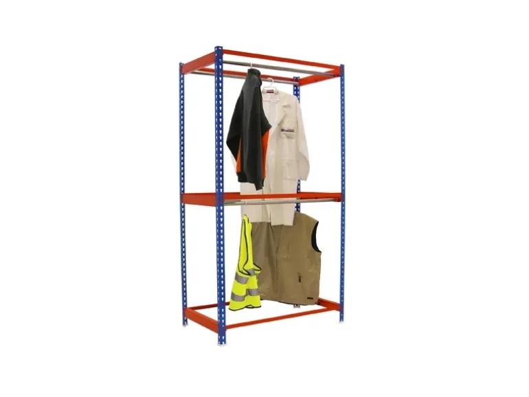 PROREGAL Kleiderstangenregal Metal Doppel HxBxT 200 x 120 x 75 cm Blau/Orange Kleiderständer Garderobe Klamottenregal Stangenregal Regal