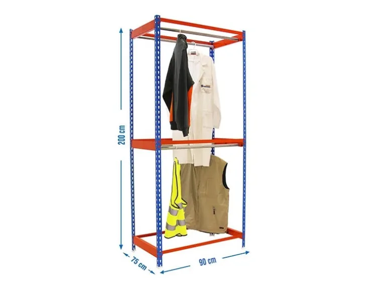 PROREGAL Kleiderstangenregal Metal Doppel HxBxT 200 x 90 x 75 cm Blau/Orange Kleiderständer Garderobe Klamottenregal Stangenregal Regal
