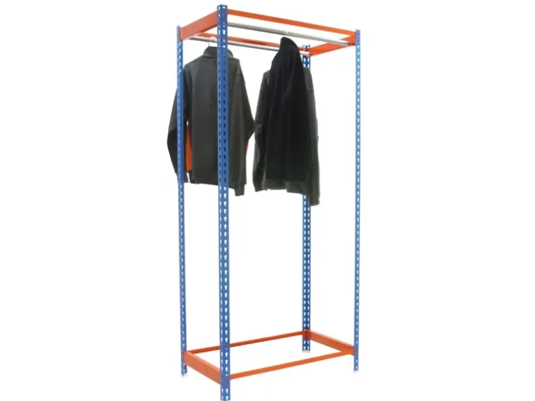 PROREGAL Kleiderstangenregal Metal Einzel HxBxT 250 x 120 x 50 cm Blau/Orange Kleiderständer Garderobe Klamottenregal Stangenregal Regal