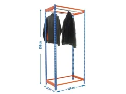PROREGAL Kleiderstangenregal Metal Einzel HxBxT 250 x 120 x 50 cm Blau/Orange Kleiderständer Garderobe Klamottenregal Stangenregal Regal